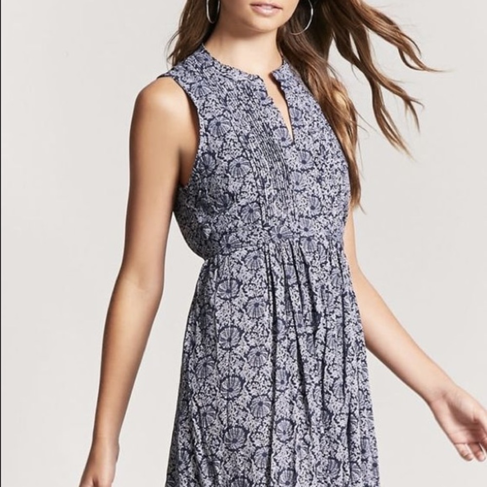Navy print sleeveless dress